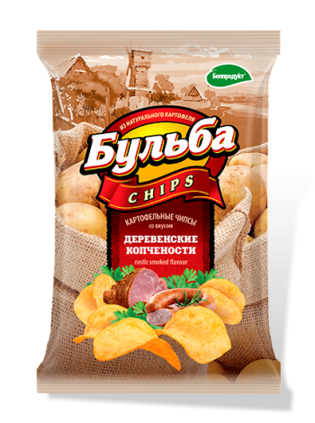 Чипсы картофельные "Бульба chips" со вкусом деревенских копченостей (из сырного картофеля) 75г*28